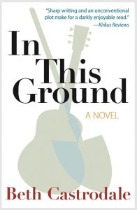 Cover art for In this Ground. A white cover has a shadow image of a guitar and shovel superimposed over it.
