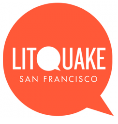 Logo of LitQuake is an orange talking bubble with LitQuake San Francisco written in white letters.