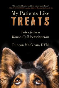 Cover of My Patients Like Treats shows the eyes and ears of a black and brown dog.