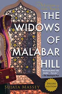 The Widows of Malabar Hill book cover shows and elaborate door with lots of stained glass stars.