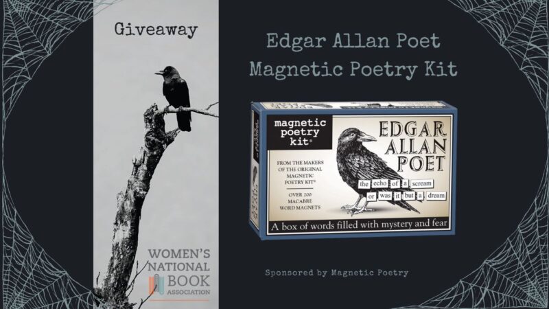 Giveaway graphic shows a raven sitting on a branch and a picture of the Edgar Allan Poet Magnetic Poetry Kit.
